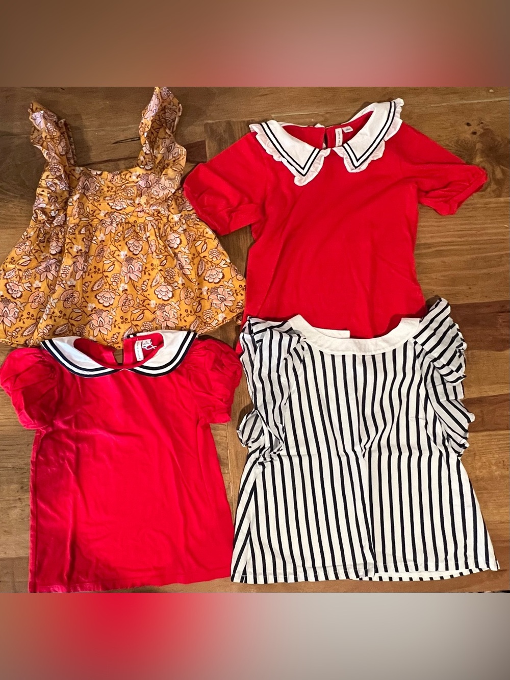 Girls Mixed Tops Bundle - Red, Mustard Floral, Black & White Stripes